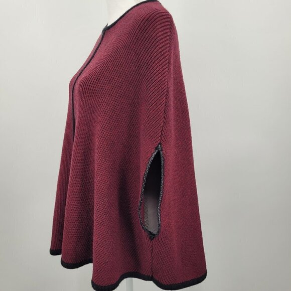 Forever 21 Burgundy Rib Knit Black Trimmed Cape Sweater Poncho - Picture 3 of 8